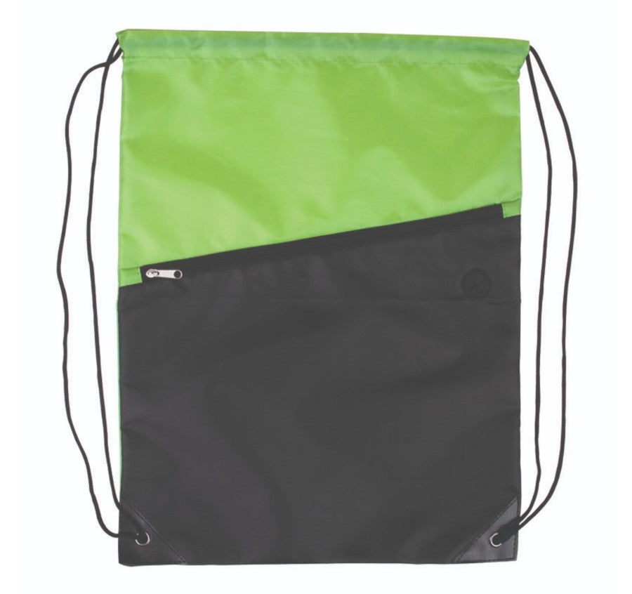 Two Tone Poly Drawstring Backpack With Zipper - ASF Pomotions