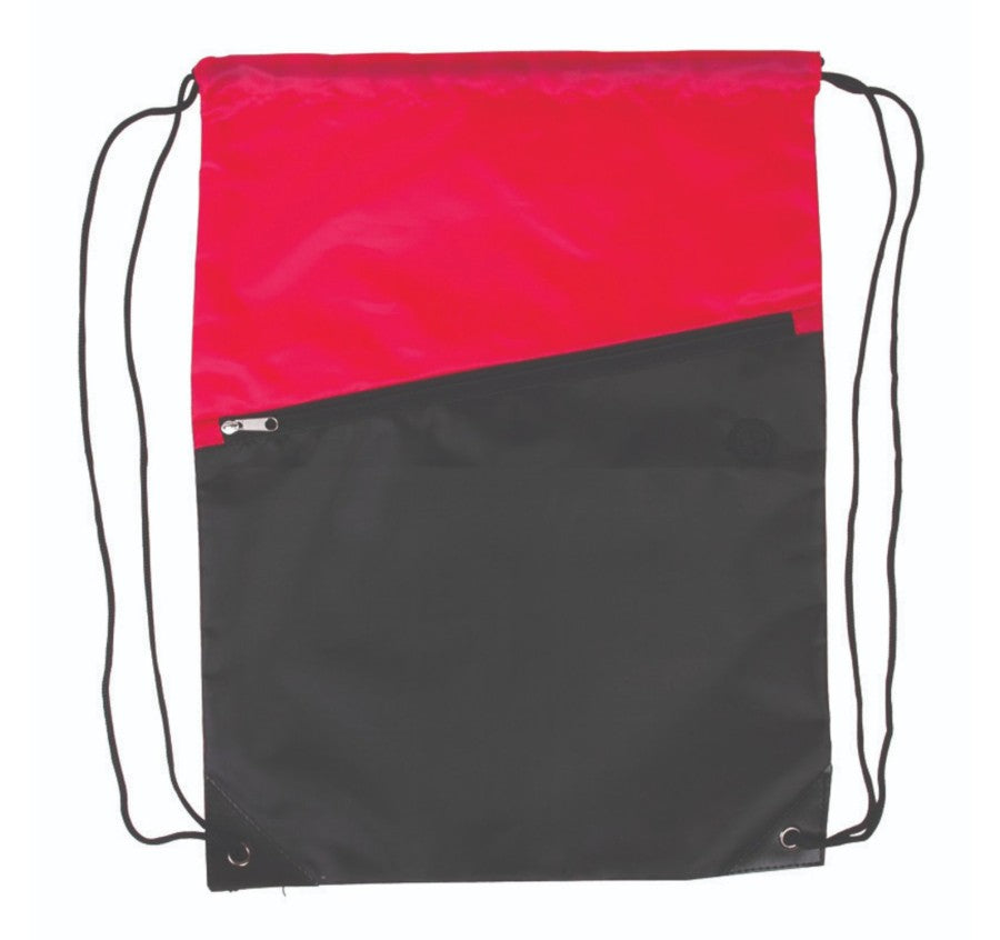Two Tone Poly Drawstring Backpack With Zipper - ASF Pomotions