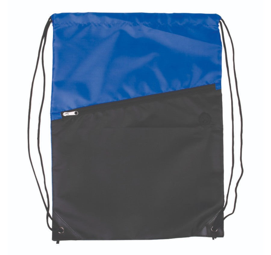 Two Tone Poly Drawstring Backpack With Zipper - ASF Pomotions